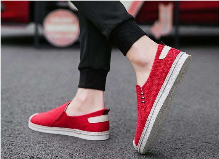 Mens Casual Summer Canvas Loafer Shoes Red  - Size 40