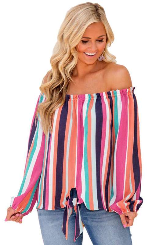 Pink Striped Off Shoulder Blouse - 2XL