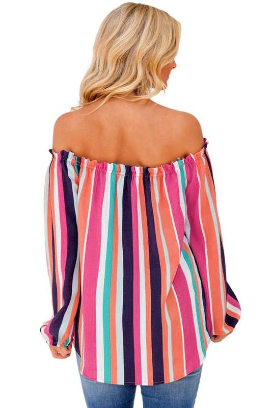 Pink Striped Off Shoulder Blouse - 2XL