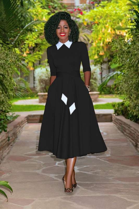 Black 50s Pleated Midi Dress - XL