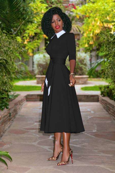Black 50s Pleated Midi Dress - XL