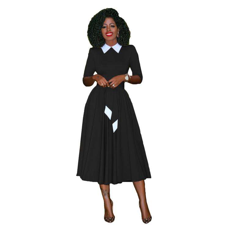 Black 50s Pleated Midi Dress - XL