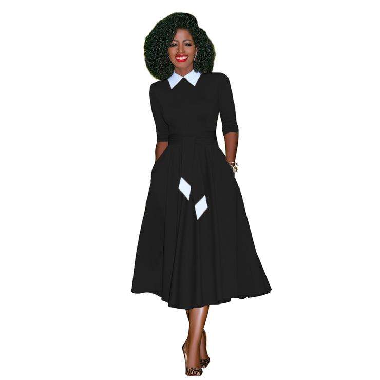 Black 50s Pleated Midi Dress - XL