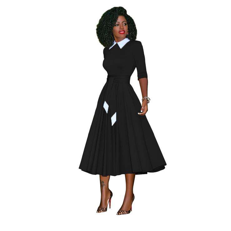 Black 50s Pleated Midi Dress - XL