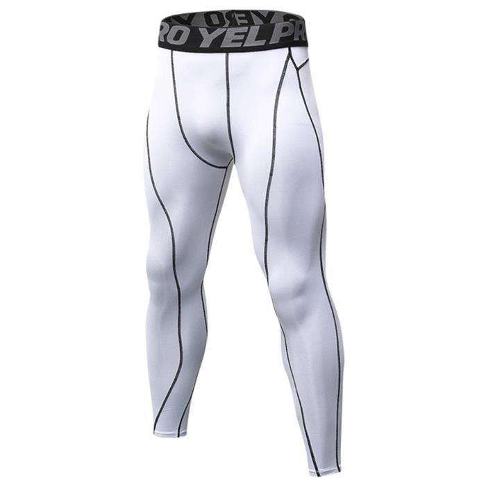 Mens White Compression Pants Underwear Jogging Leggings - L