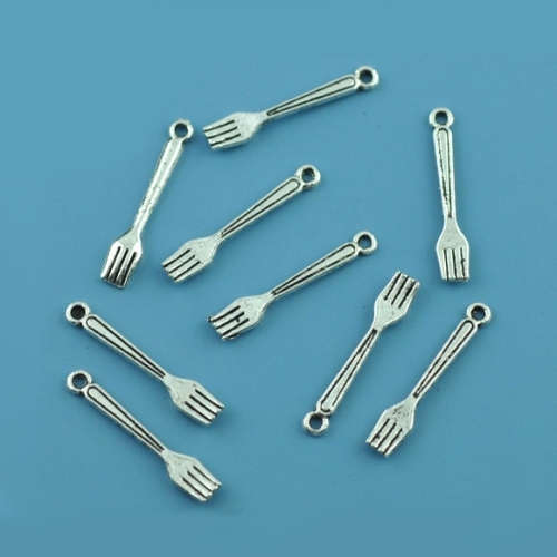 Charms, Tibetan Silver Mini Fork Charms 23mm (Loose)