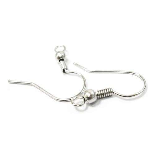 Shiny Silver, Fish Hook, Ball & Coil, French Hook, Ear Wires, 19x18mm