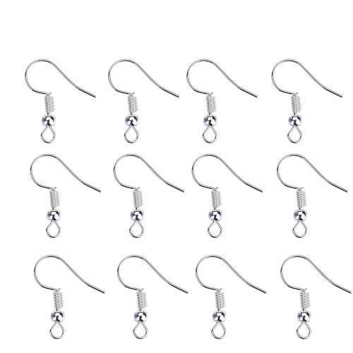 Shiny Silver, Fish Hook, Ball & Coil, French Hook, Ear Wires, 19x18mm