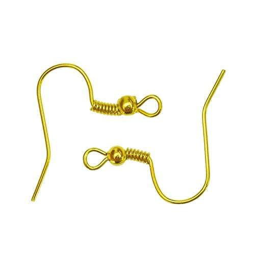 Gold Tone, Fish Hook, Ball & Coil, French Hook, Ear Wires, 19x18mm