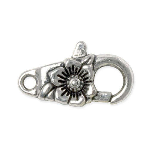 Lobster Claw Clasp, Flower, Antique Silver Plated, 24x10mm, (1-Pc)