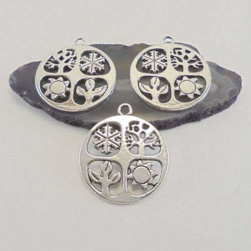 Pendants, Antique Silver Four Seasons Pendants, 28mm (1Pc)