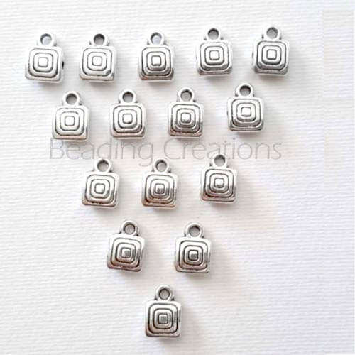 Findings, Bails, Antique Silver Square Engraved Bails, 8mm (Loose)
