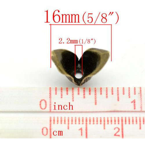 Bead Caps, Antique Bronze, Two Petal, Lily Flower, 12mm (2Pcs)