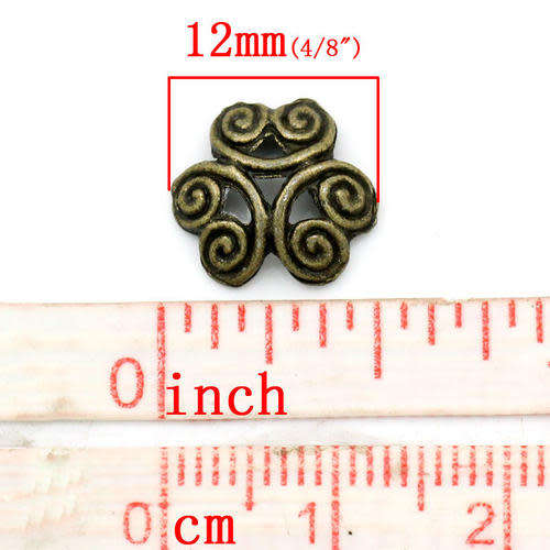 Bead Caps, Antique Bronze, 6 Petal Flower, Spiral Design, 12mm (1Pc)
