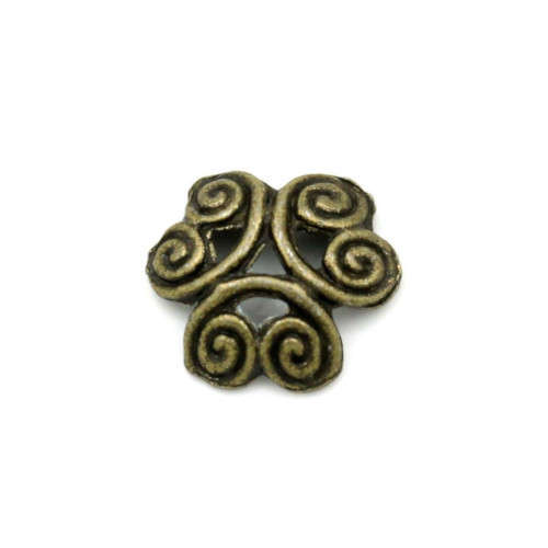 Bead Caps, Antique Bronze, 6 Petal Flower, Spiral Design, 12mm (1Pc)