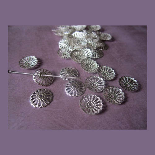 Bead Caps, Round Filigree Silver Plated Bead Caps, 15mm (10Pcs)