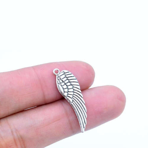 Charms, Antique Silver, Double Sided, Angel Wing Charms, 30mm (1Pc)