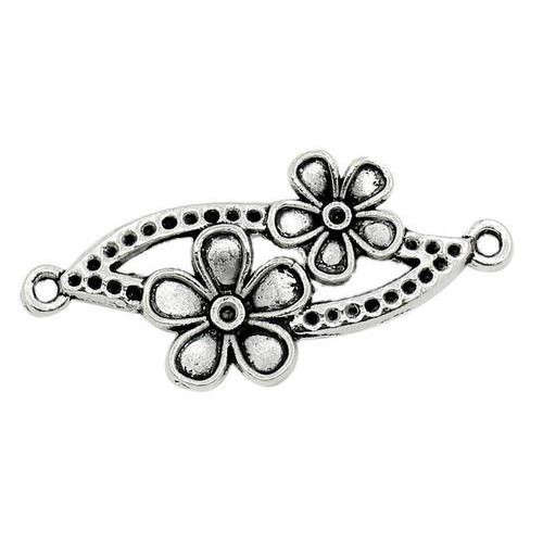 Findings, Connectors, Antiqued Silver Floral Connector Links With Chaton Settings, 3.7cm (Loose)