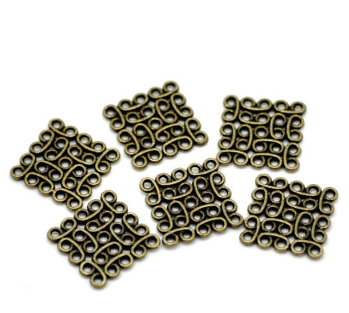 Findings, Connectors, Antique Bronze Double Sided Square Celtic Knot Connector Links, 15mm (Loose)