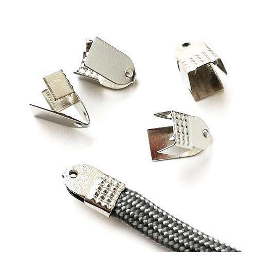 Crimps, Shiny Silver Plated Fold Over End Crimps, Cord Ends For Leather And Cord, 5mm (50Pcs)