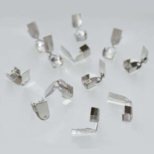 Crimps, Shiny Silver Plated Fold Over End Crimps, Cord Ends For Leather And Cord, 5mm (50Pcs)