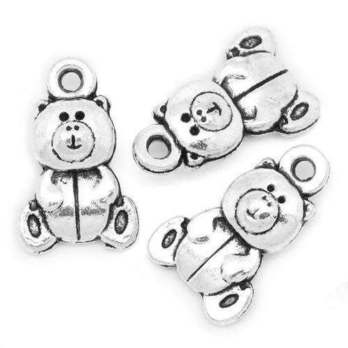 Charms & Pendants, Antique Silver Small Teddy Bear Charms, 16mm (Loose)