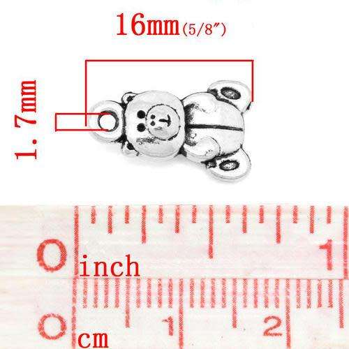 Charms & Pendants, Antique Silver Small Teddy Bear Charms, 16mm (Loose)
