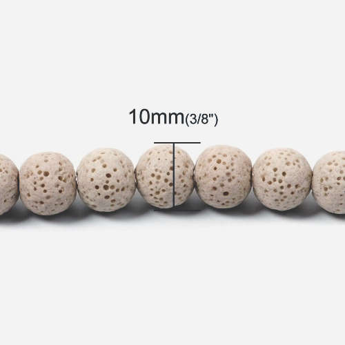 Natural Beads, Beige Round Lava Stone Gemstone Volcanic Basaltic Beads, 10mm (23 Pcs)