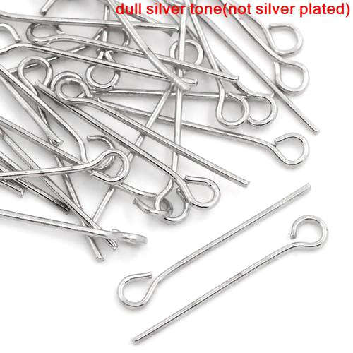 Eye Pins, Silver Tone Open Eye Pins 21 Gauge, 3cm (50Pcs)