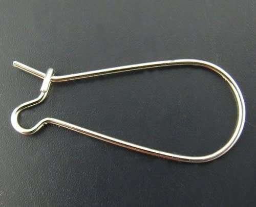 Earring Findings, Silver Tone Kidney Ear Wire Long  Lock-Back Hooks, 35mm (Set)