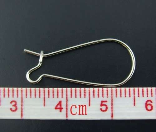 Earring Findings, Silver Tone Kidney Ear Wire Long  Lock-Back Hooks, 35mm (Set)