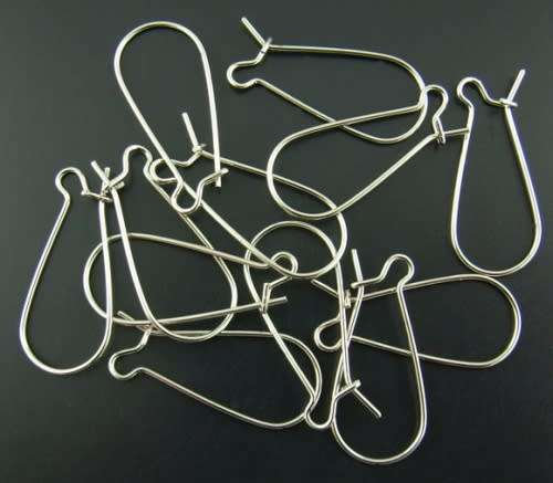 Earring Findings, Silver Tone Kidney Ear Wire Long  Lock-Back Hooks, 35mm (Set)