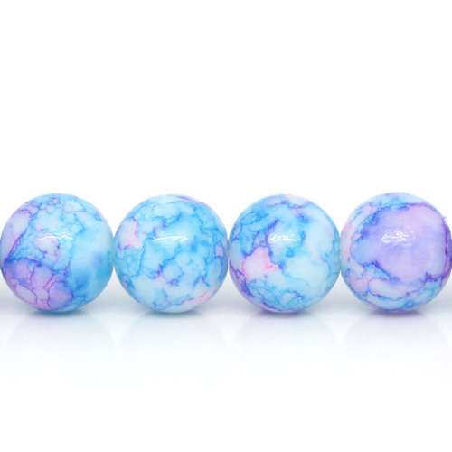 Beads, Glass Beads, Opaque Mottled Blue, Pink And White Round Glass Beads, 10mm (Loose)