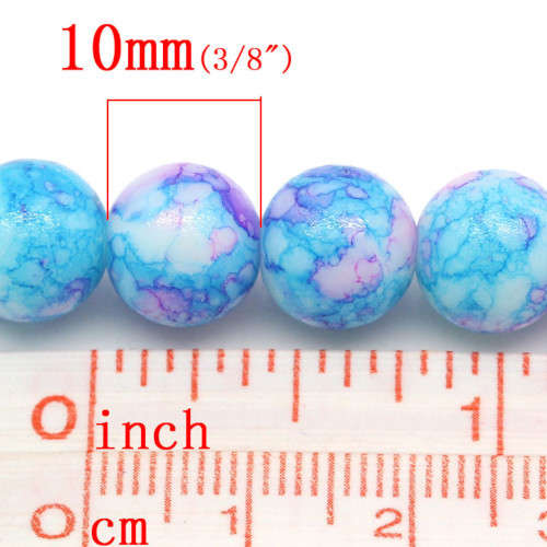 Beads, Glass Beads, Opaque Mottled Blue, Pink And White Round Glass Beads, 10mm (Loose)