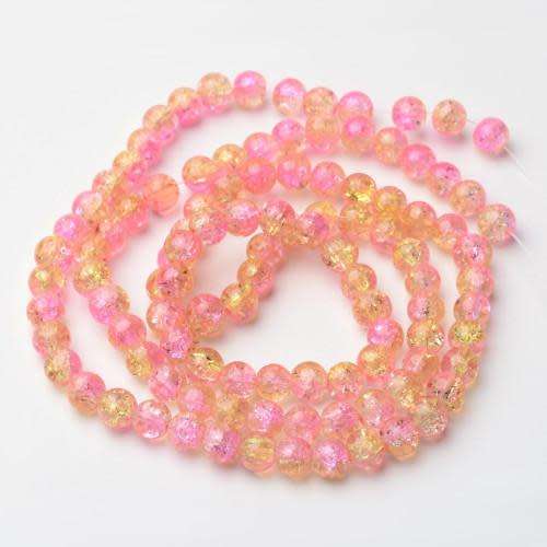 Beads, Glass Beads, Pink And Lime Green Crackle Glass Beads Round, 8mm (Loose)
