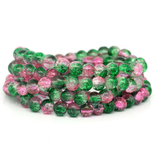 Beads, Glass Beads, Pink And Green Crackle Glass Beads Round, 8mm (Loose)