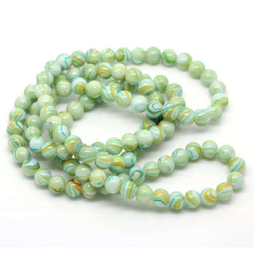 Beads, Glass Beads, Pastel Green Striped Round Glass Beads, 8mm (Loose)