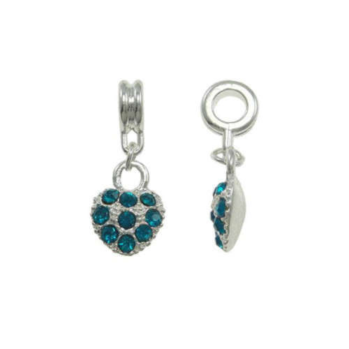 Charms, Bracelet Charms, Turquoise Rhinestone Heart Slide On Dangle Bracelet Charms,10mm (Loose)