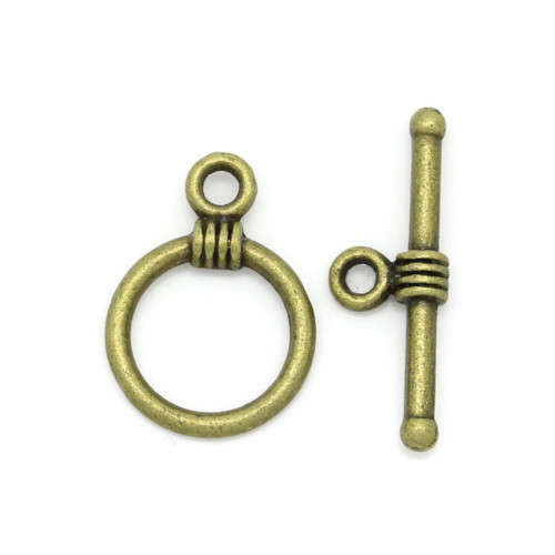 Clasps & Hooks, Toggle Clasps, Antique Bronze Round Cuff Design Toggle Clasps, 11x16mm (Loose)