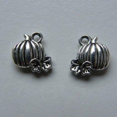 Charms, Antique Silver Pumpkin Charms, 10mm (Loose)