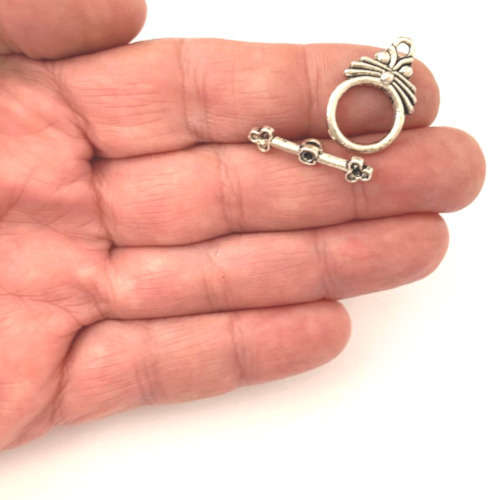 Clasps & Hooks, Toggle Clasps, Antique Silver Ornate Floral Toggle Clasps, 24x15mm (Loose)