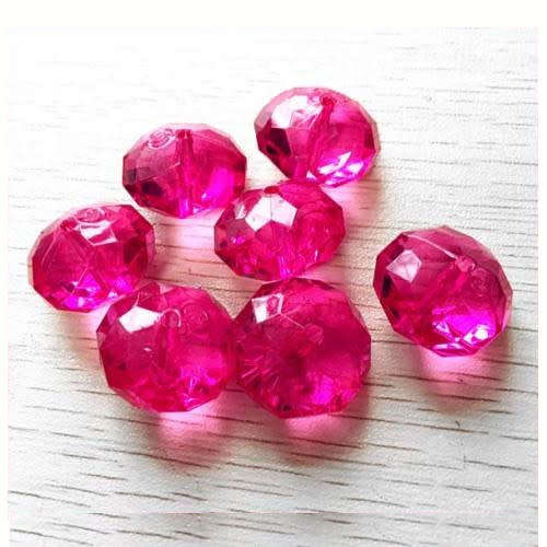 Beads, Acrylic Beads, Hot Pink Faceted Rondelle Acrylic Beads 12mm (50Pcs)