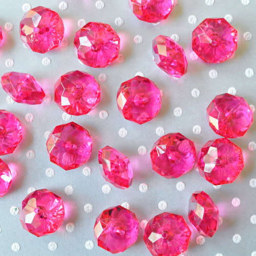 Beads, Acrylic Beads, Hot Pink Faceted Rondelle Acrylic Beads 12mm (50Pcs)