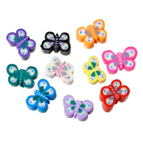 Beads, Polymer Clay Butterfly Beads Mixed Colors, 9mm (Loose)