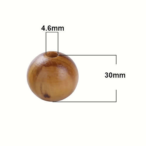 Beads, Natural Beads, Brown Pine Wood Wooden Beads With Stripes, 30mm (Loose)