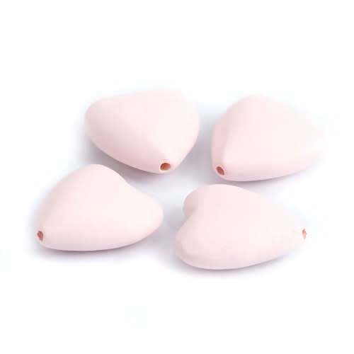 Beads, Natural Beads, Hole Through Baby Pink Wooden Heart Beads, 20mm (Loose)
