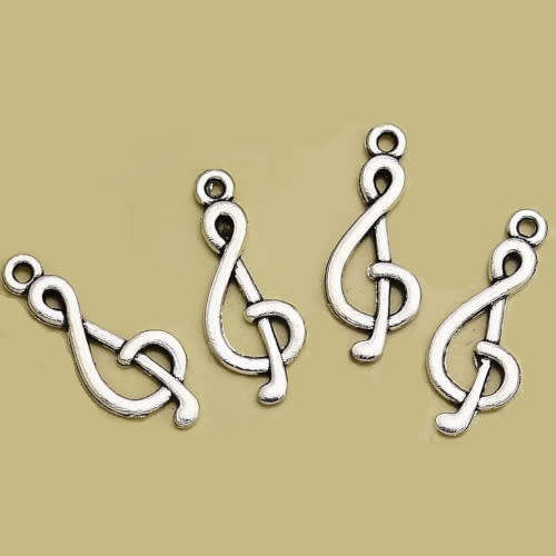 Charms, Metal Charms, Antique Silver Music Note Charms, 27mm (Loose)