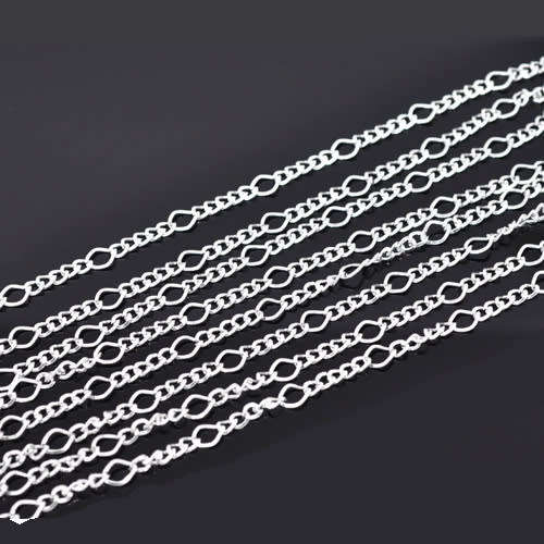 Chain, Silver Plated Chain, Open Link Textured Figaro Link Curb Chain, 8x5mm (1M)