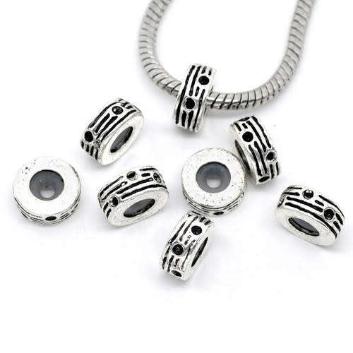 Beads, Stopper Beads, Metal Beads, Carved European Bead Stopper With Rubber Insert, 11mm (Loose)