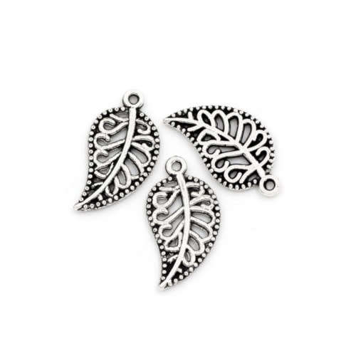 Charms, Antiqued Silver Filigree Leaf Charms, 18mm (Loose)